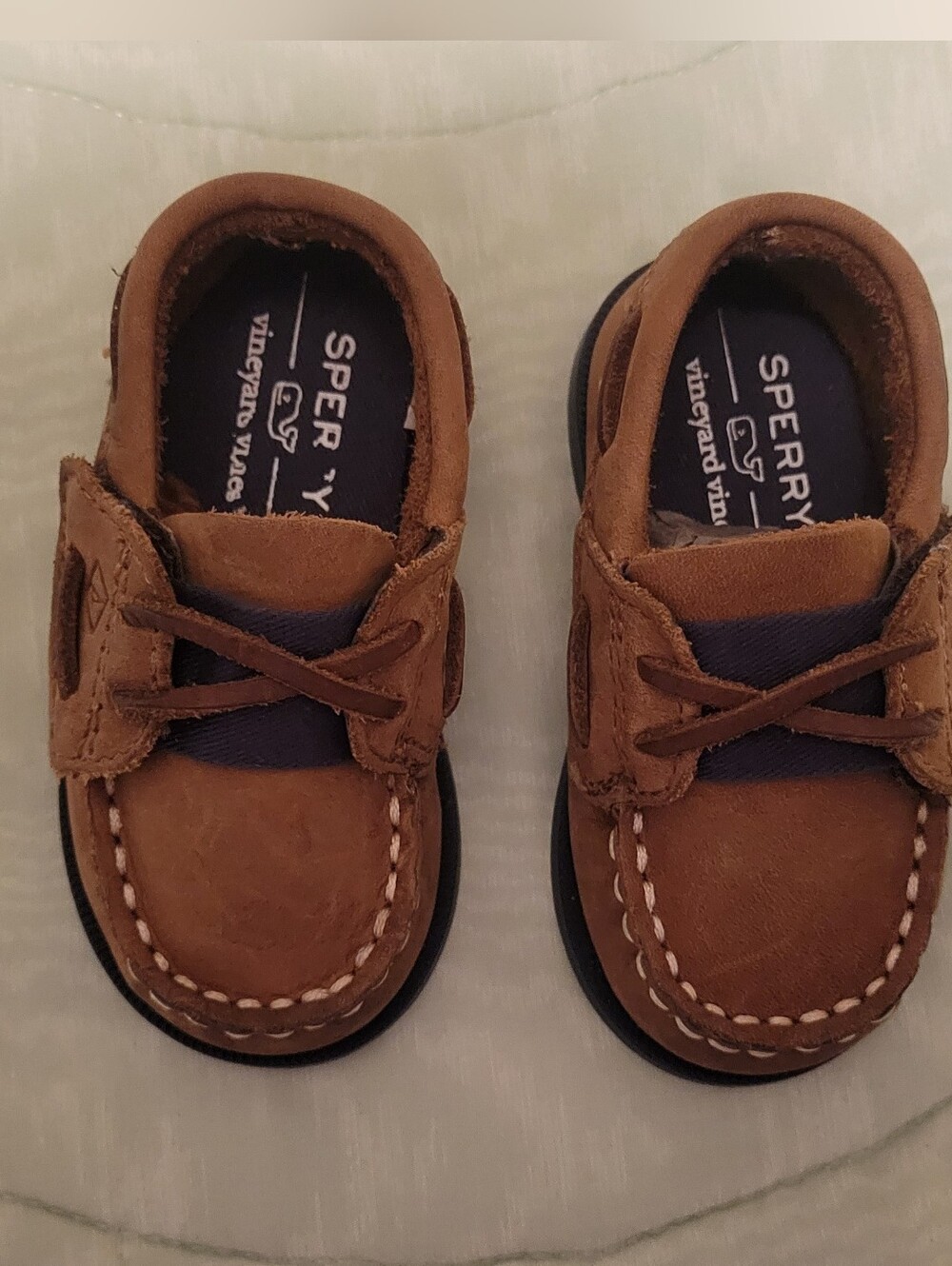 Sperry+Vineyard Vines Tan/Brown Leather Toddler Boat Shoes
